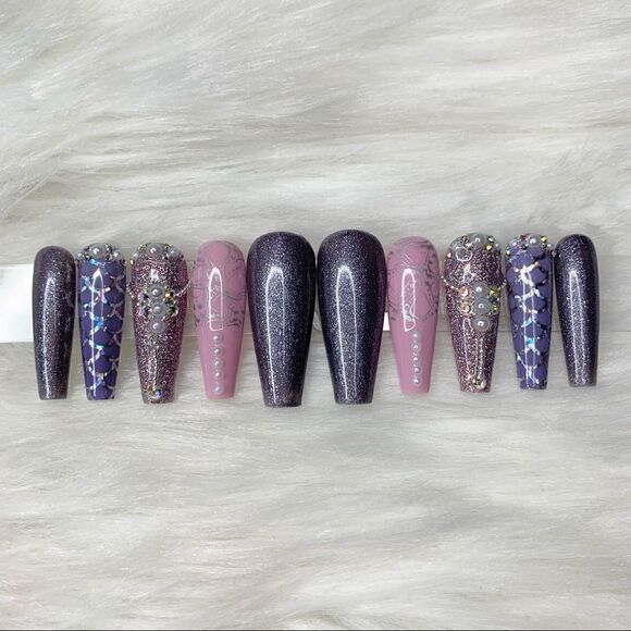 Purple Mermaid 🧜‍♀️💜 Custom Press On Nails | High Quality Nails | Handmade - Picture 4 of 15
